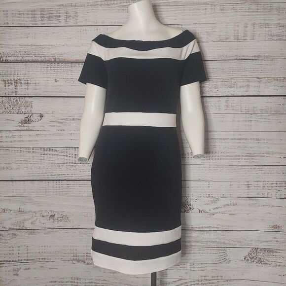 Suzy Shier Black and White Dress with Bateau Neckline - Picture 2 of 12